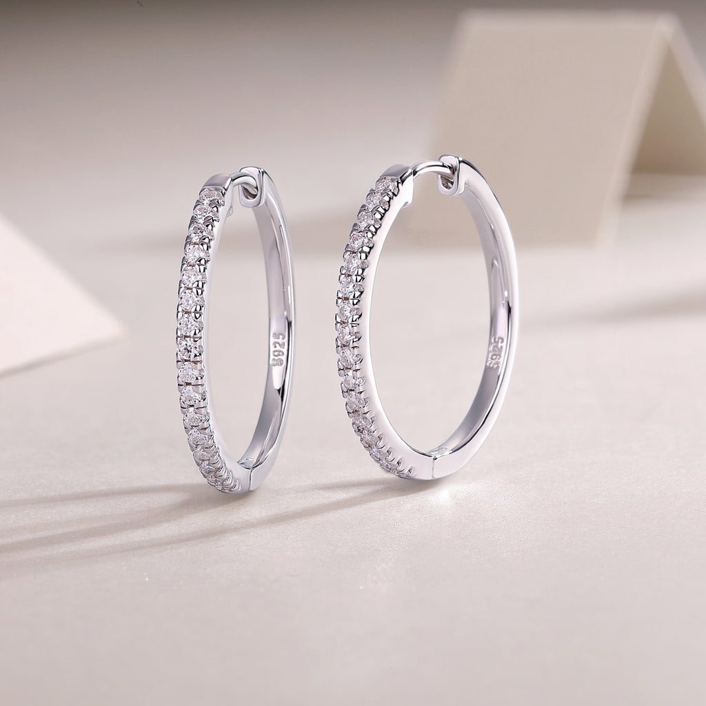 Slim Pavé Moissanite Huggie Hoop Earrings