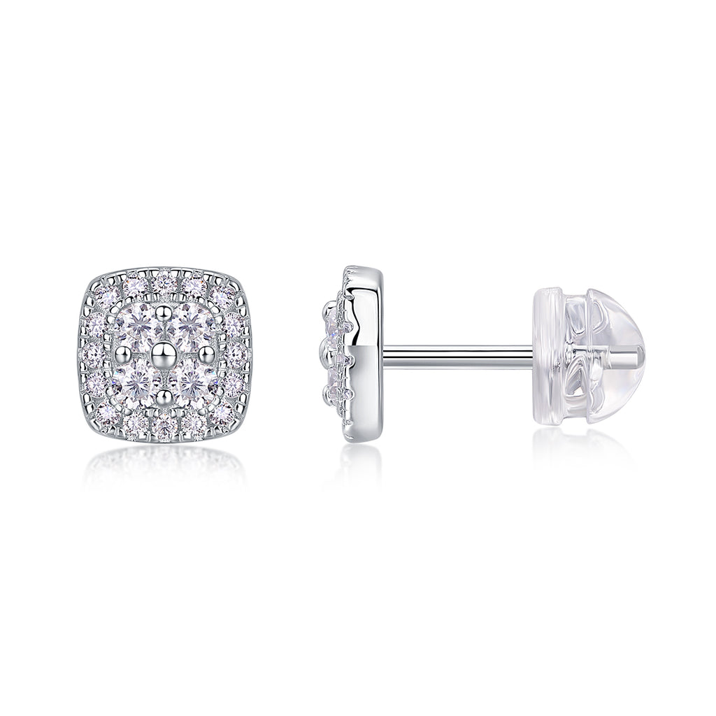 Halo Cushion Moissanite Stud Earrings