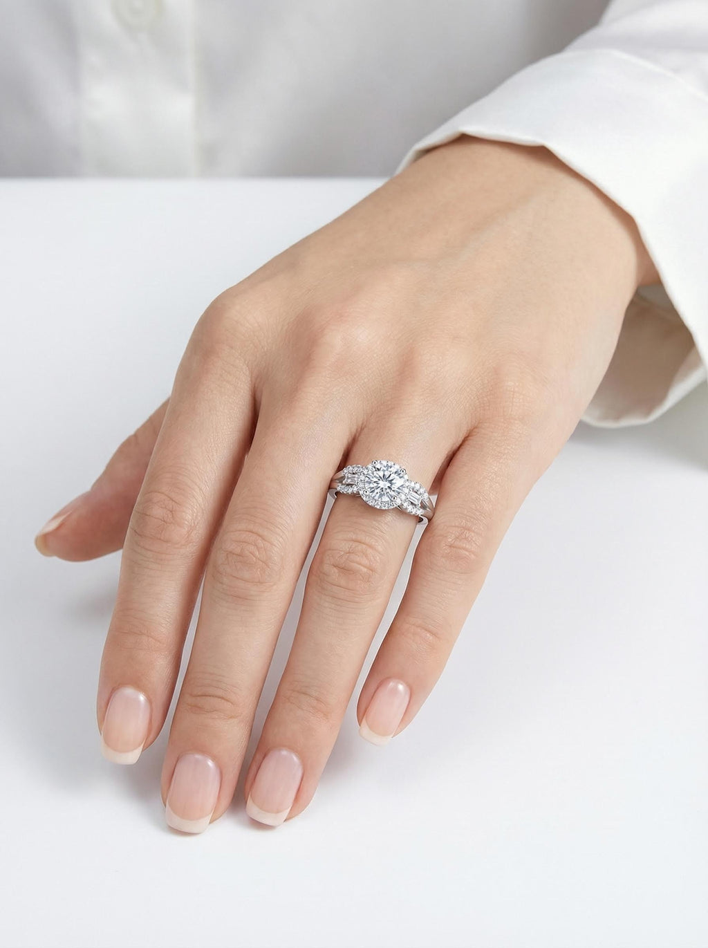 Round Halo Moissanite Ring