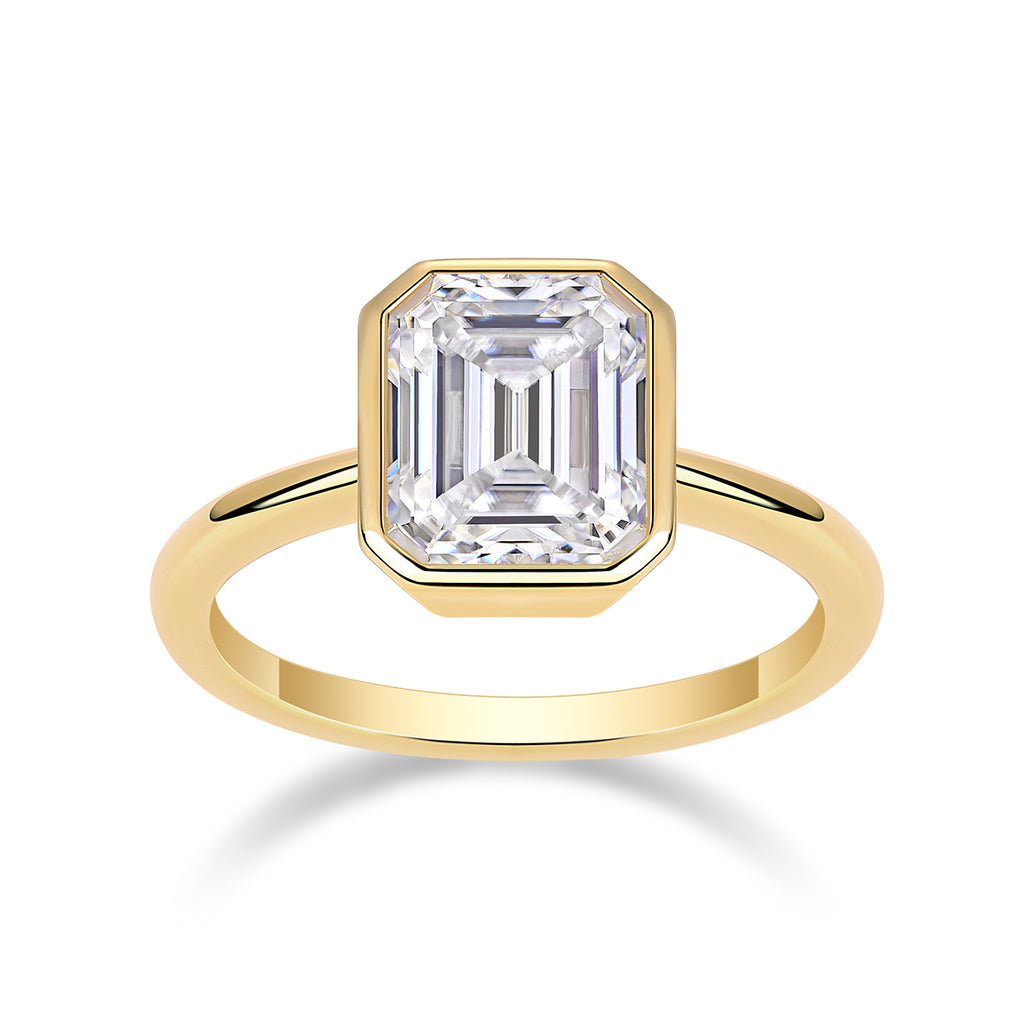 Emerald-Cut Bezel Moissanite Ring