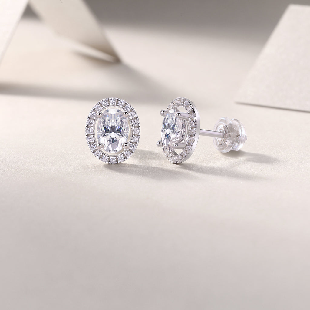 Oval Halo Moissanite Stud Earrings