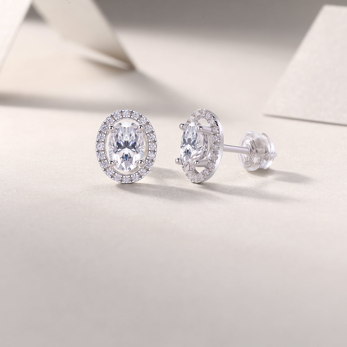 Oval Halo Moissanite Stud Earrings