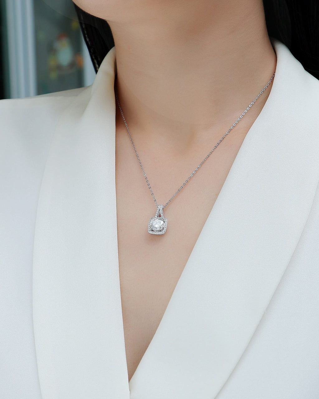 Square Halo 2ct Moissanite Pendant Necklace