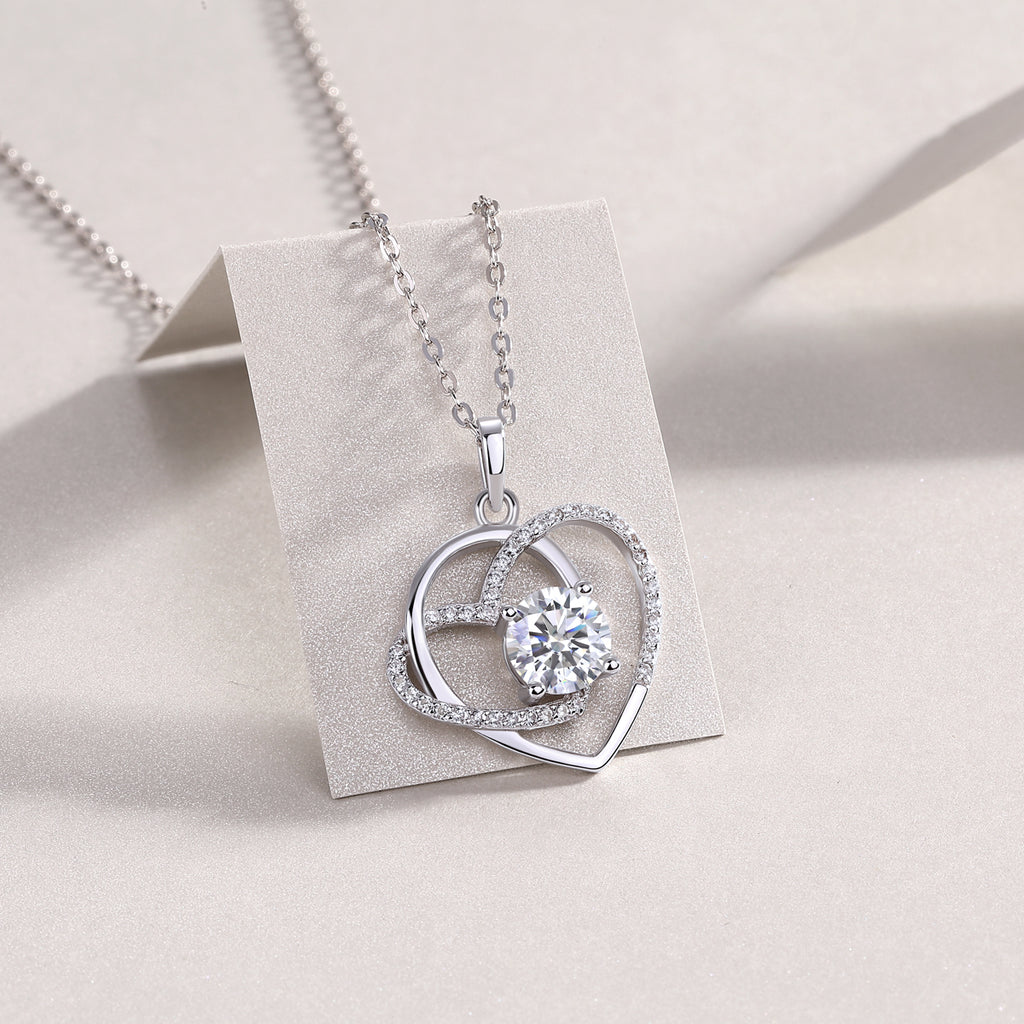 Heart to Heart Interlocking Moissanite Pendant Necklace