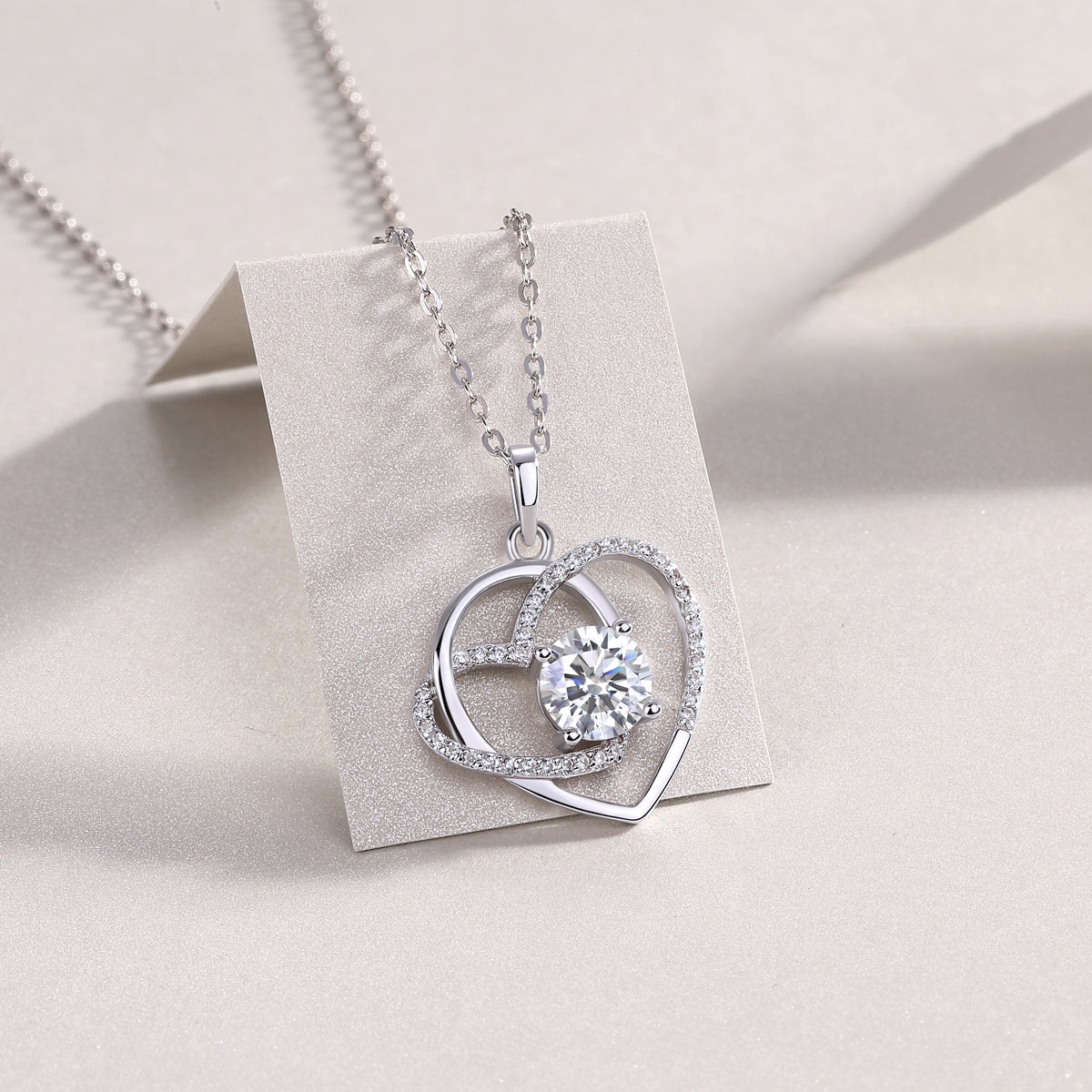 Heart to Heart Interlocking Moissanite Pendant Necklace