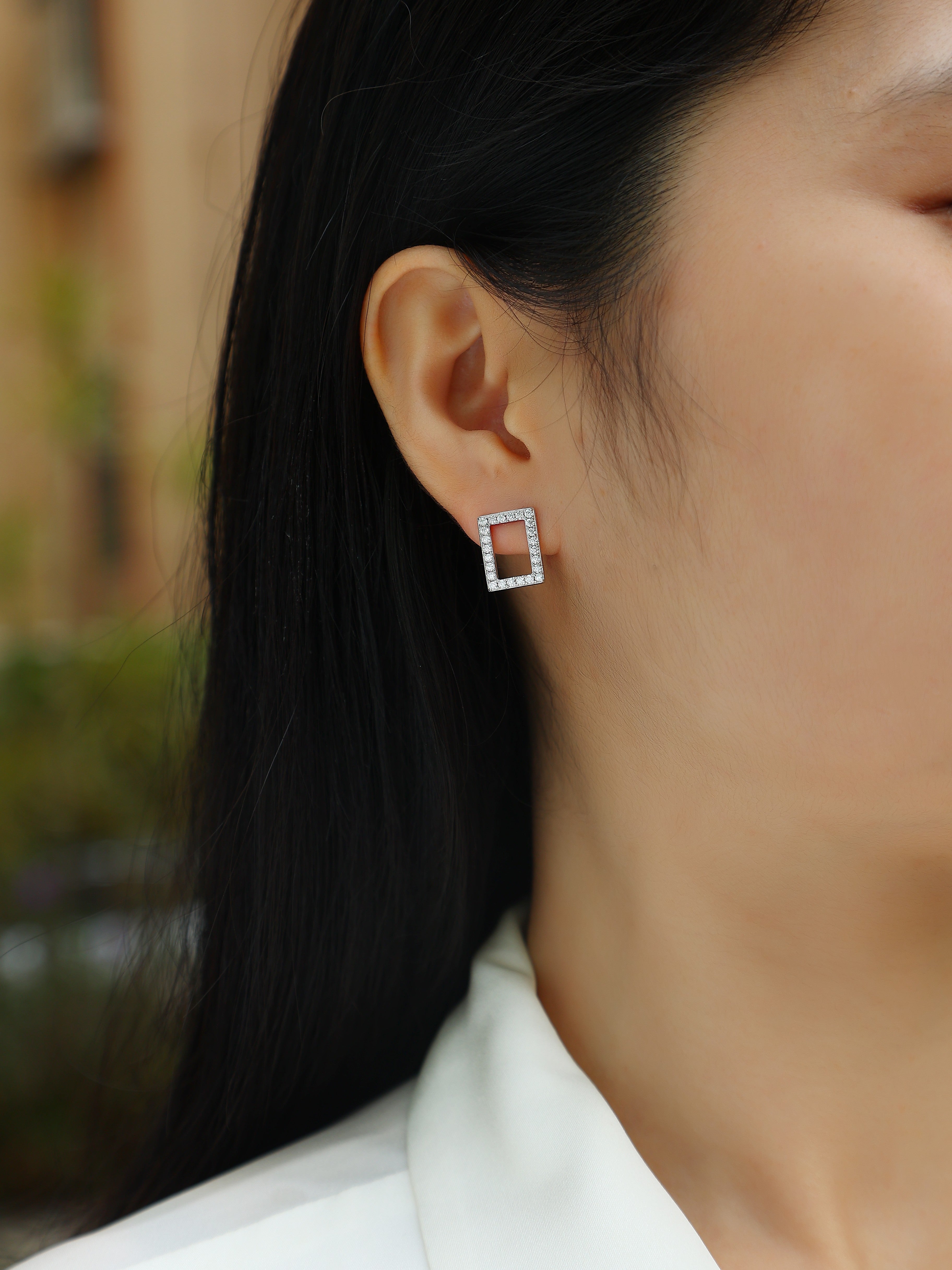 Pavé Rectangular Frame Moissanite Stud Earrings