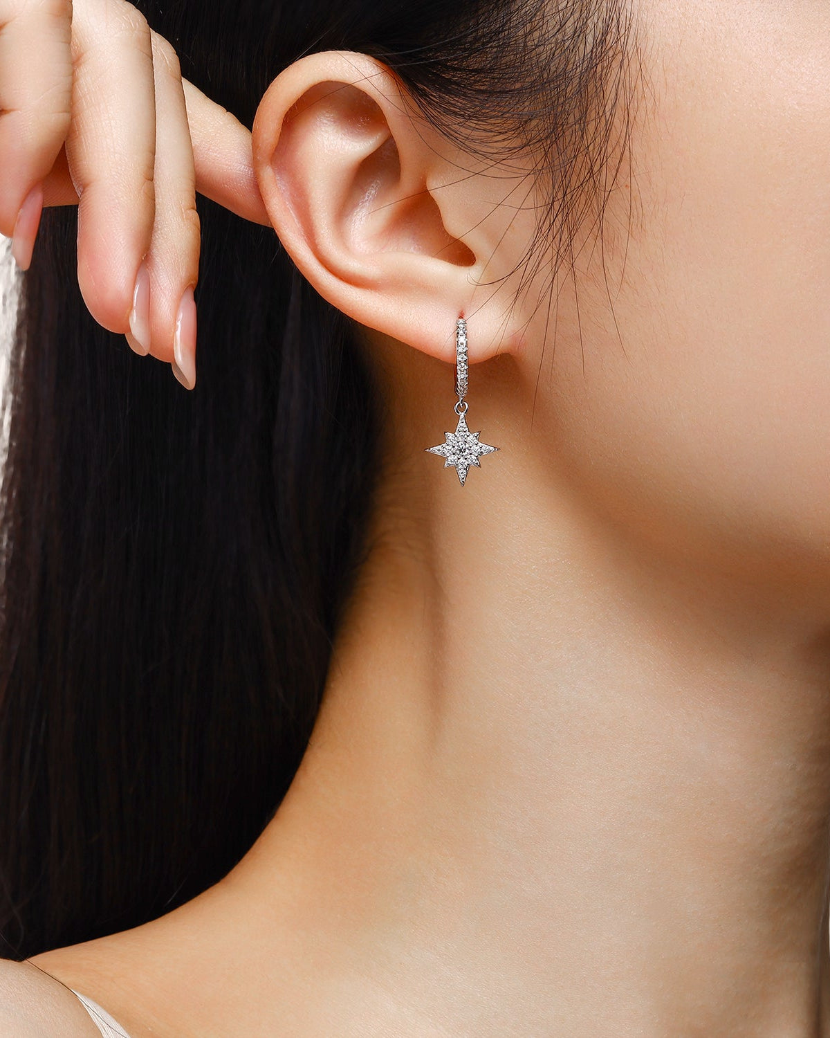 Star & Moon Asymmetrical Moissanite Earrings