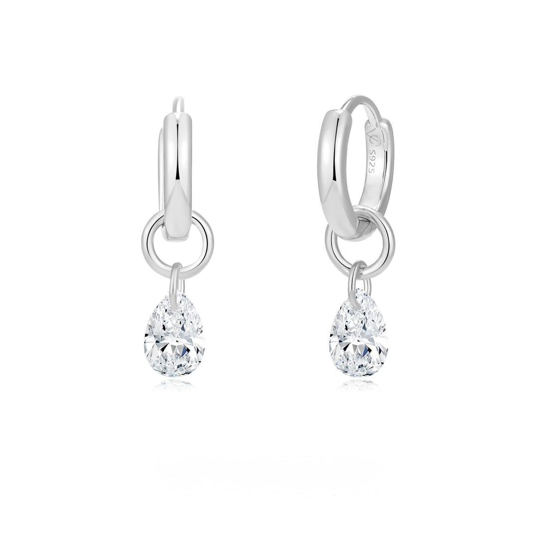925 Sterling Silver Teardrop CZ Dangle Hoop Earrings