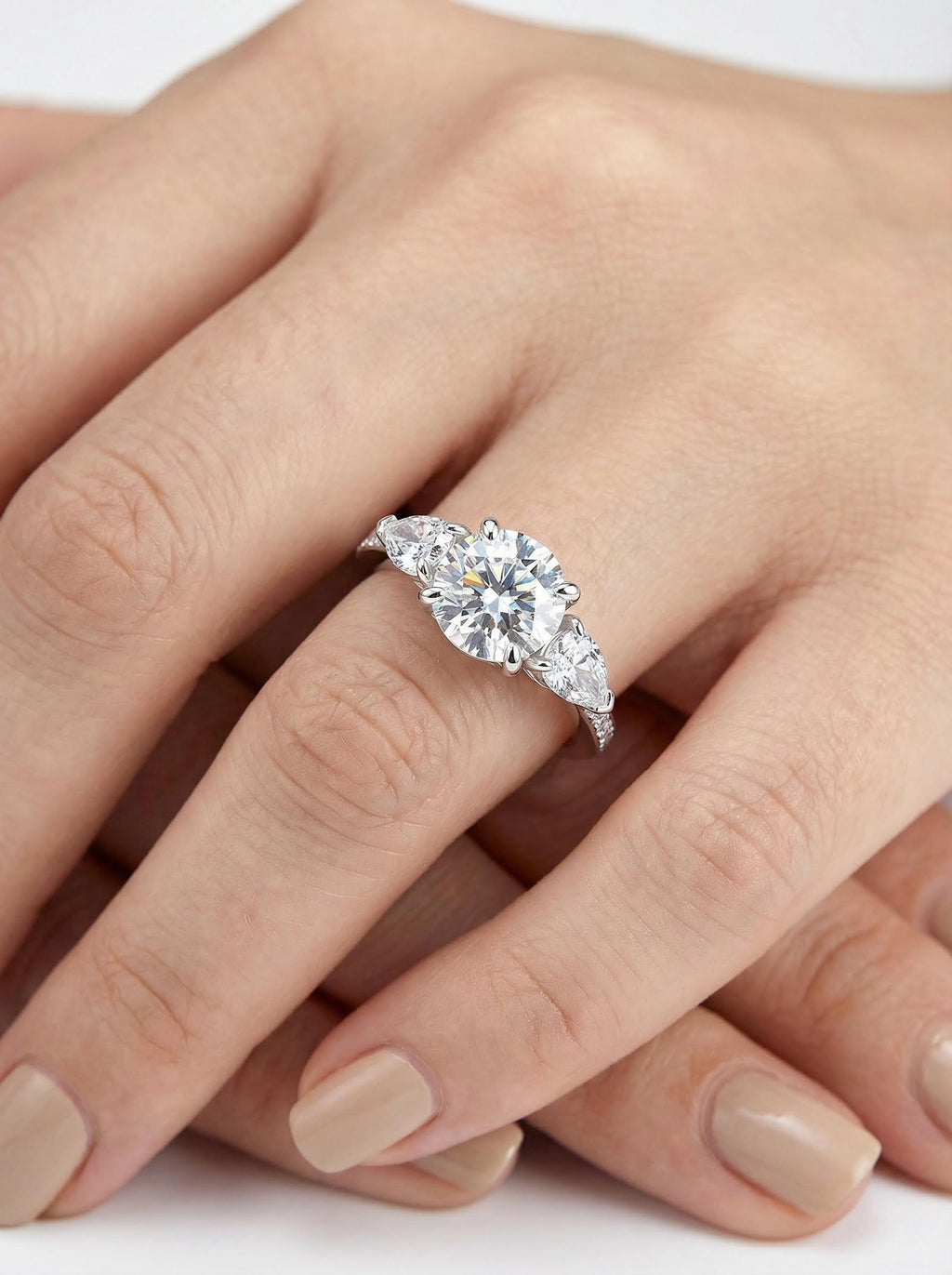 Round Moissanite Three-Stone Ring