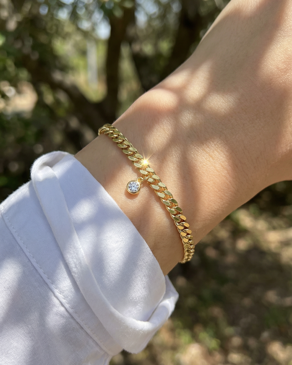 Golden Charm Moissanite Chain Bracelet