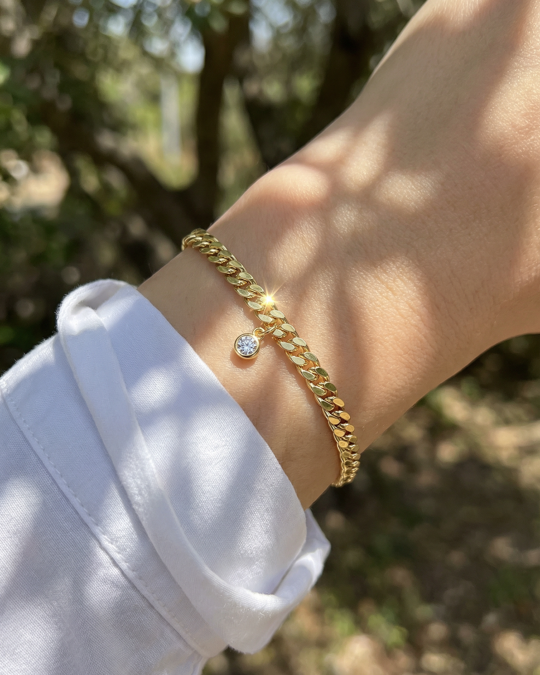 Golden Charm Moissanite Chain Bracelet