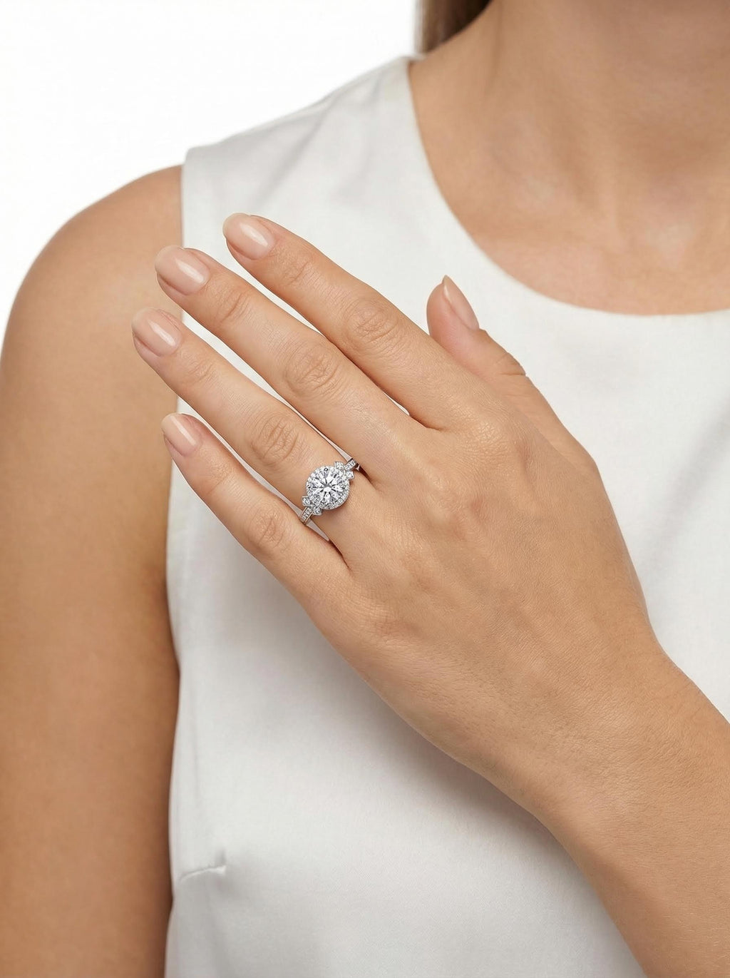 Round Halo Moissanite Ring