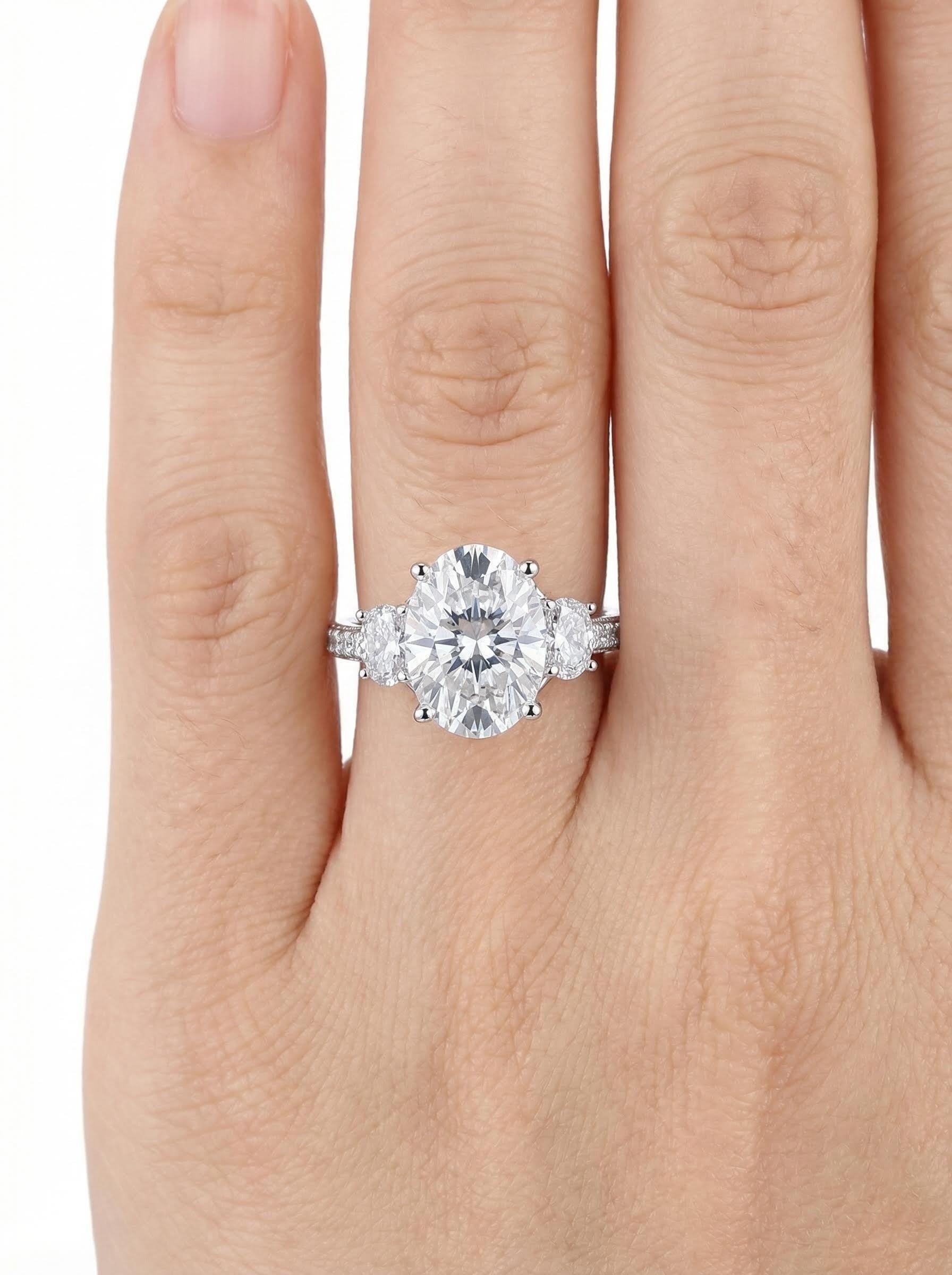 Oval Three-Stone Moissanite Ring