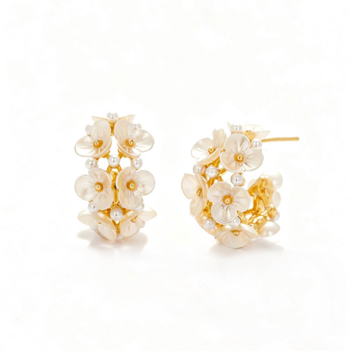 14K Gold Floral Hoop Earrings