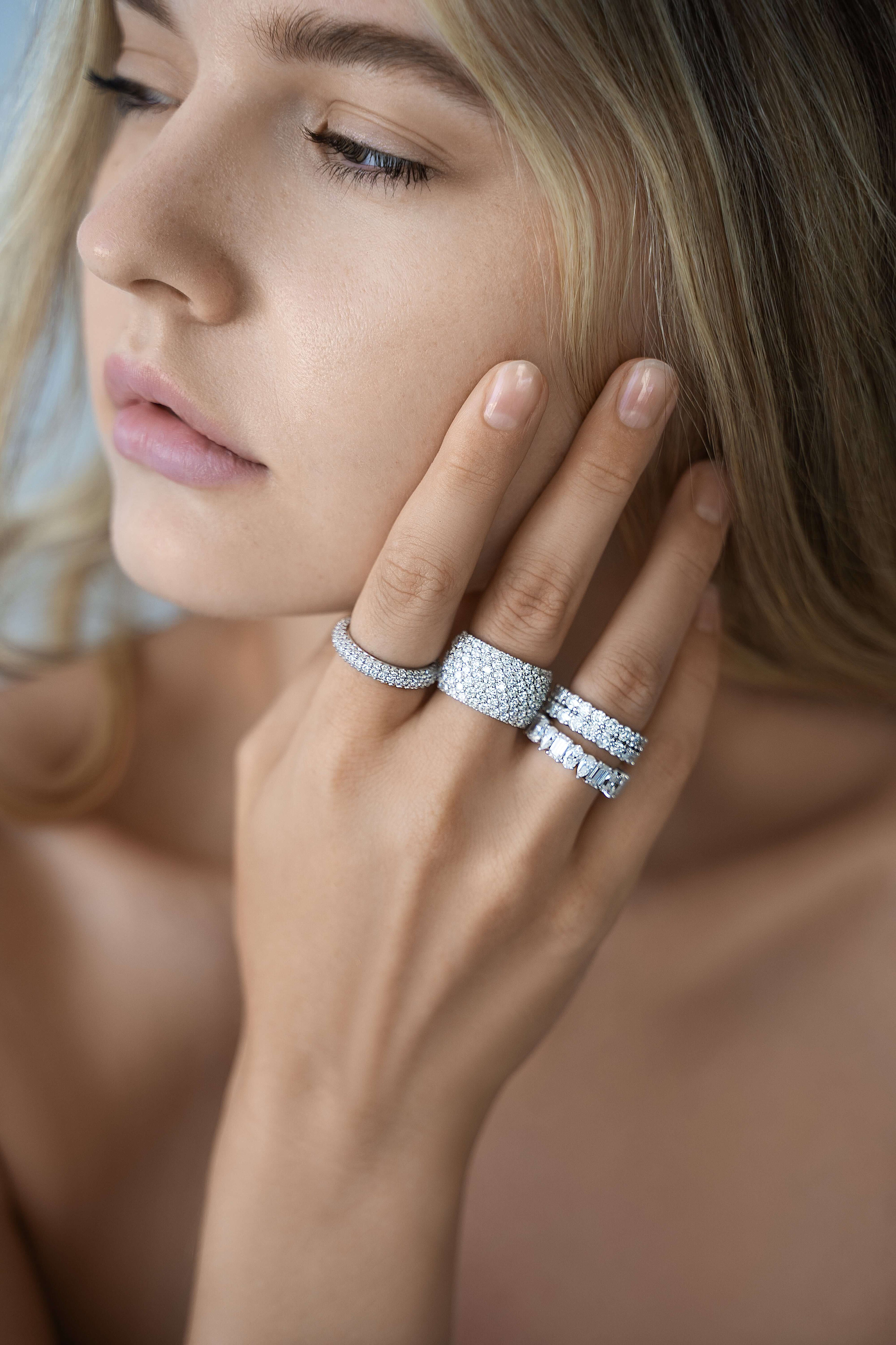 Multiple Row Pavé Moissanite Dome Ring