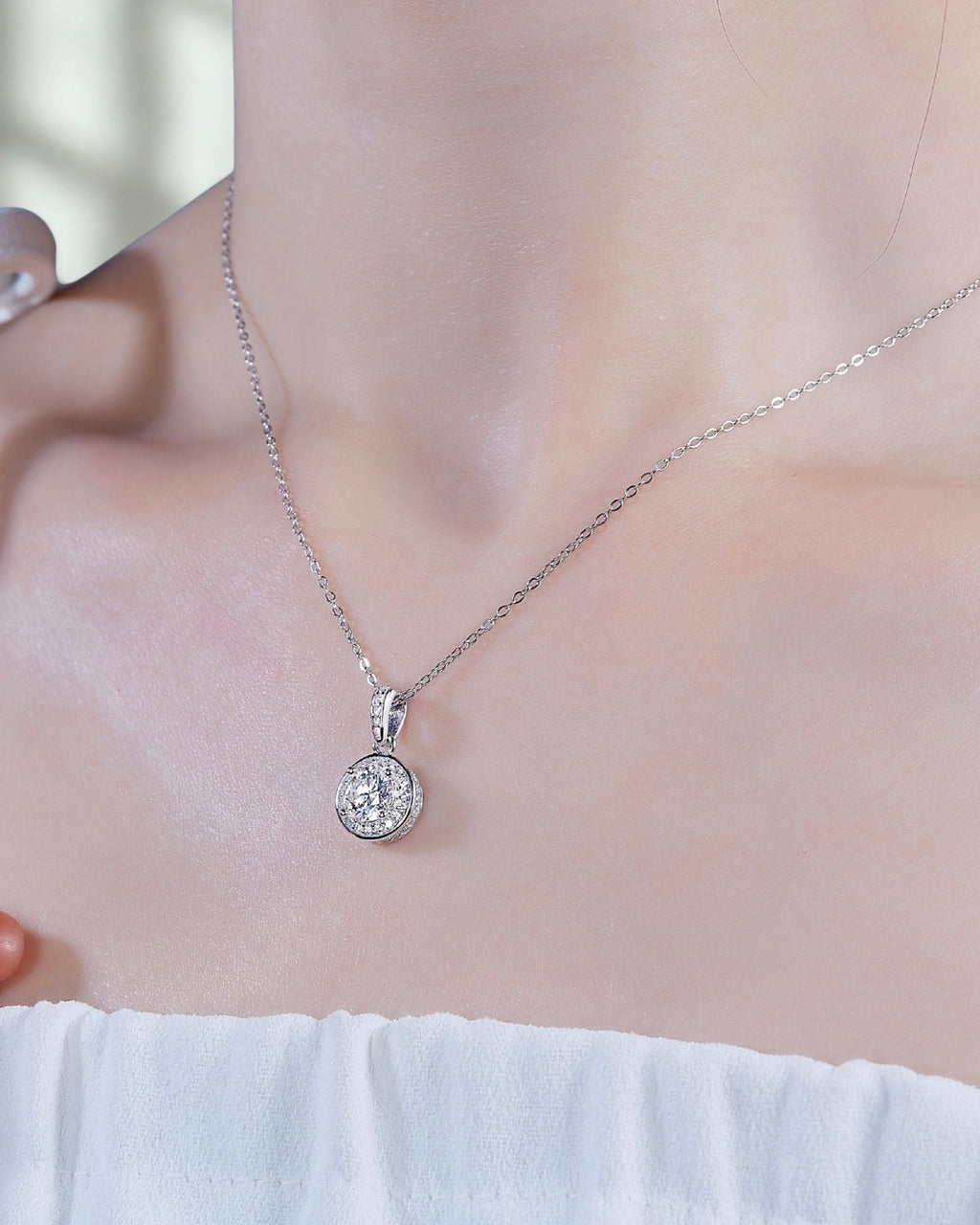Halo Moissanite Pendant Necklace