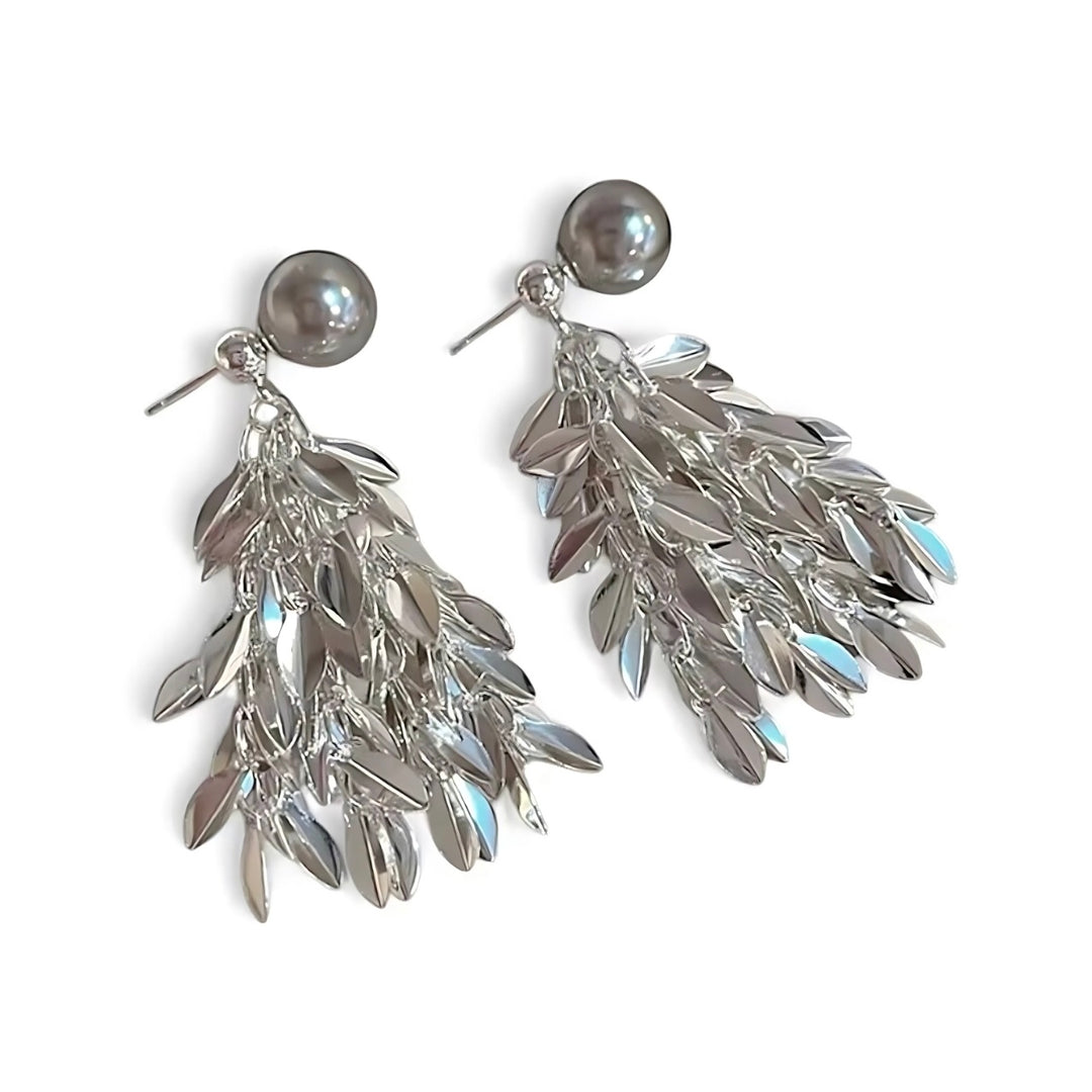 Leaf Dangle Pearl Stud Earrings