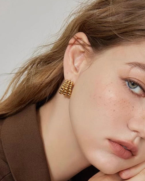 Gold Beaded Hoop Earrings