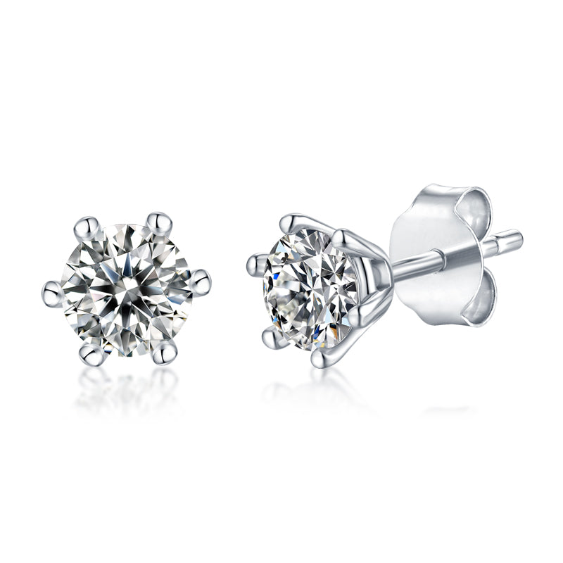 Classic Six-Prong Round Moissanite Stud Earrings