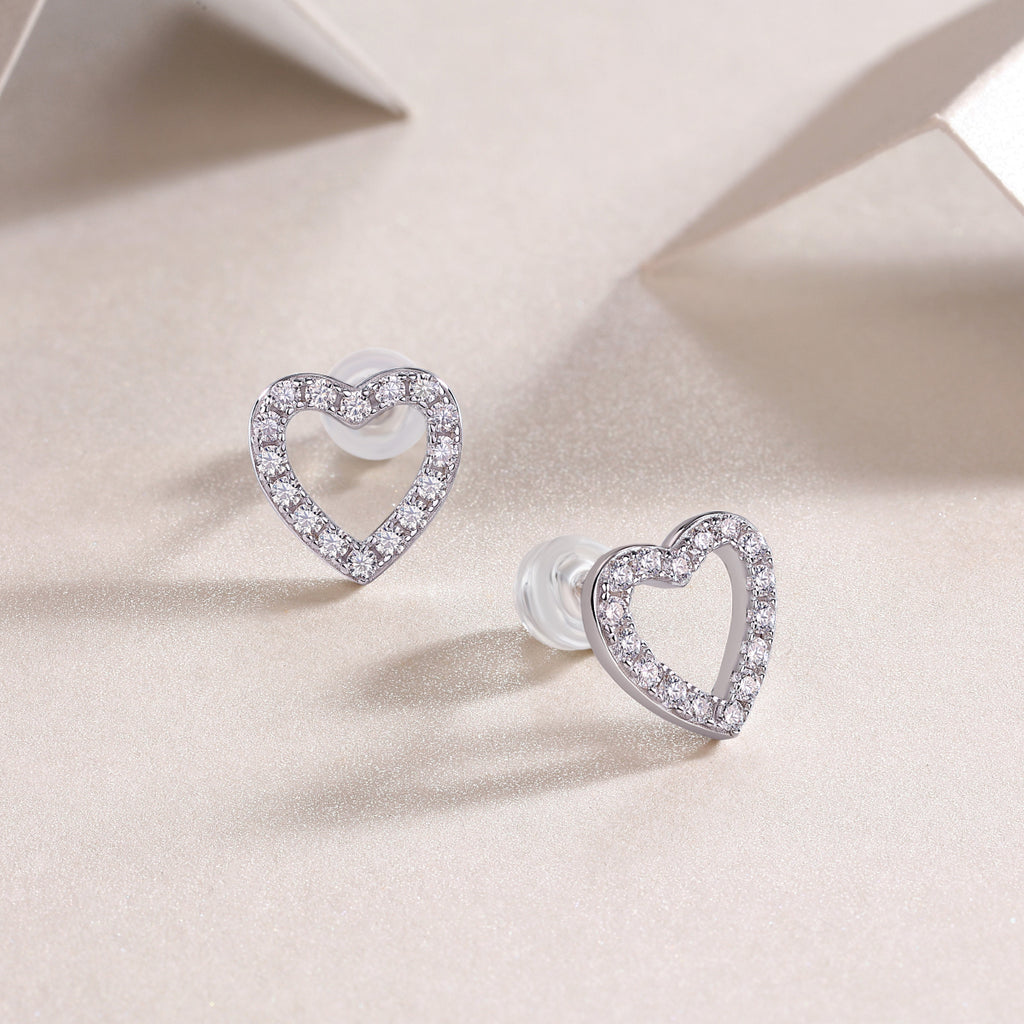 Pavé Heart Moissanite Stud Earrings