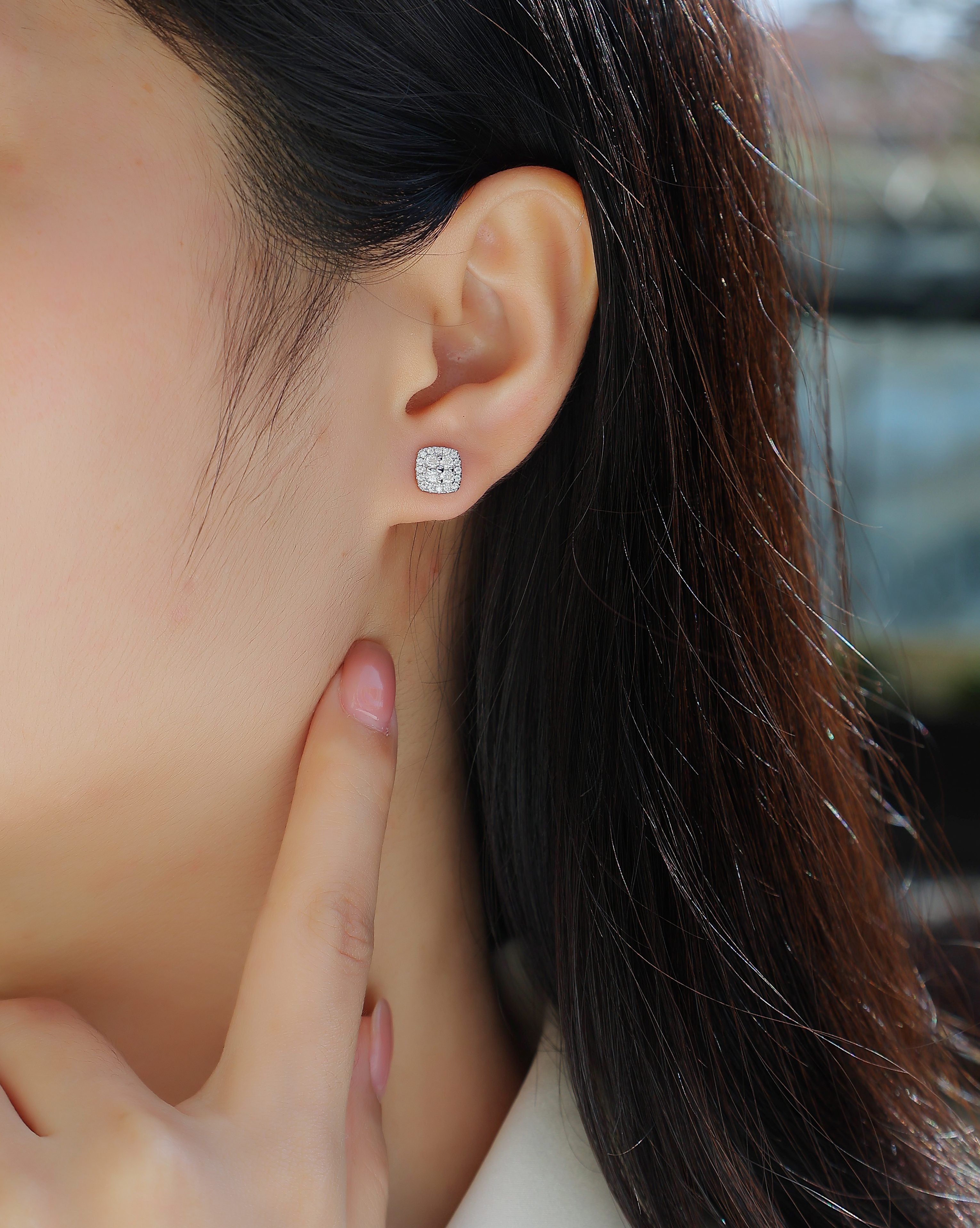 Halo Cushion Moissanite Stud Earrings