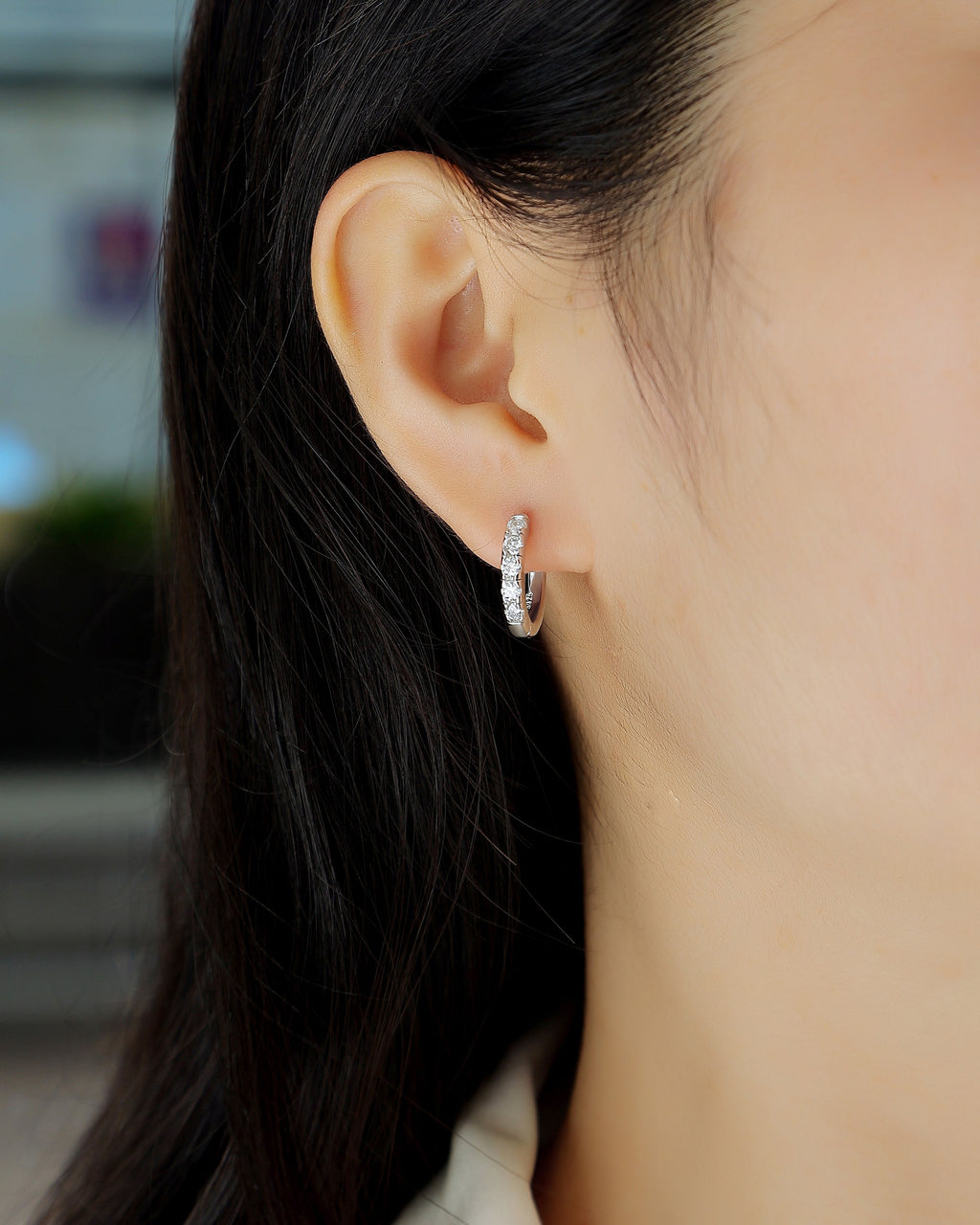 Pavé Moissanite Mini Hoop Earrings