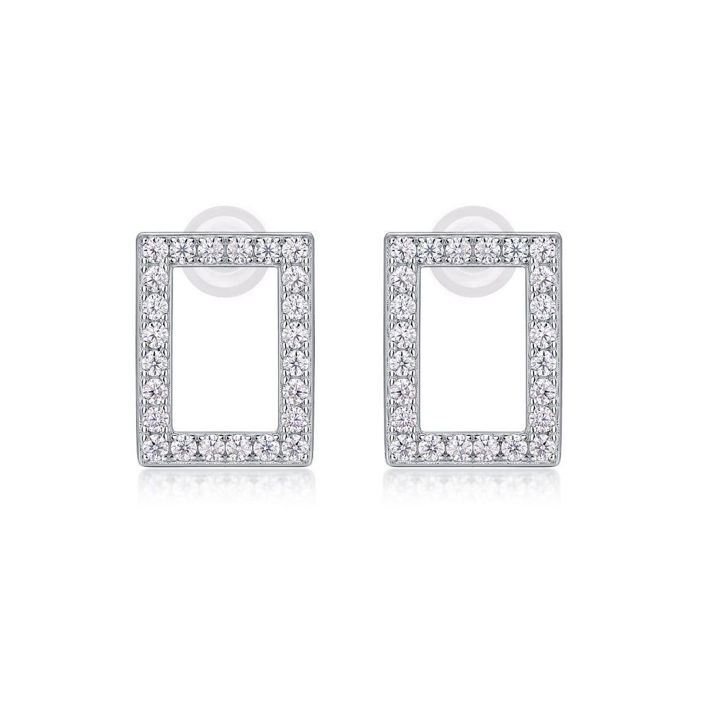 Pavé Rectangular Frame Moissanite Stud Earrings