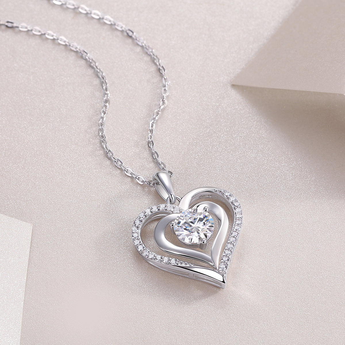 Layered Heart Moissanite Necklace
