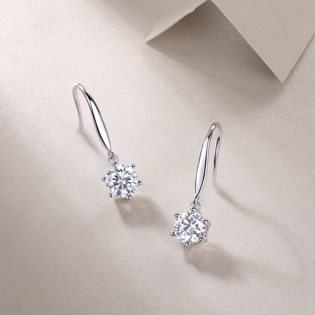 Six-Prong Round Moissanite Drop Earrings
