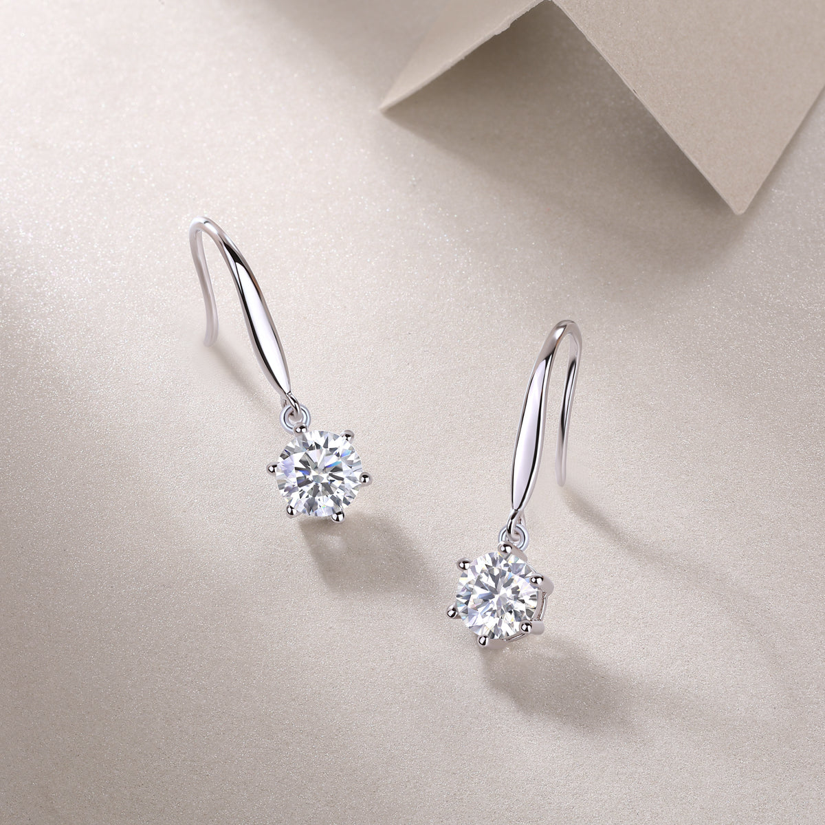 Six-Prong Round Moissanite Drop Earrings