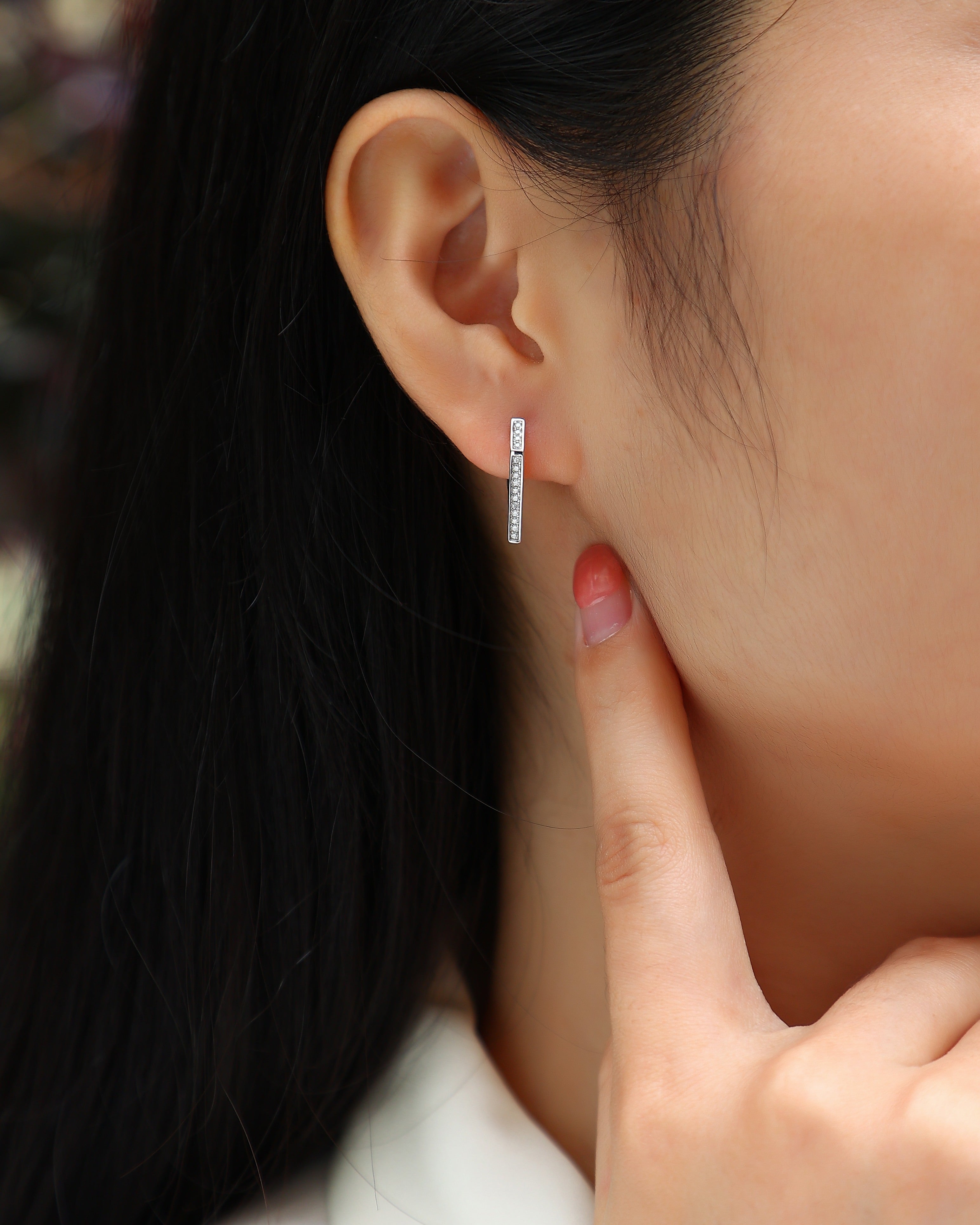 Geometric Bar Moissanite Hoop Earrings