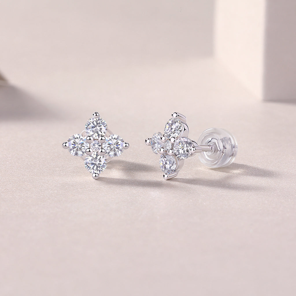 French Clover Moissanite Stud Earrings