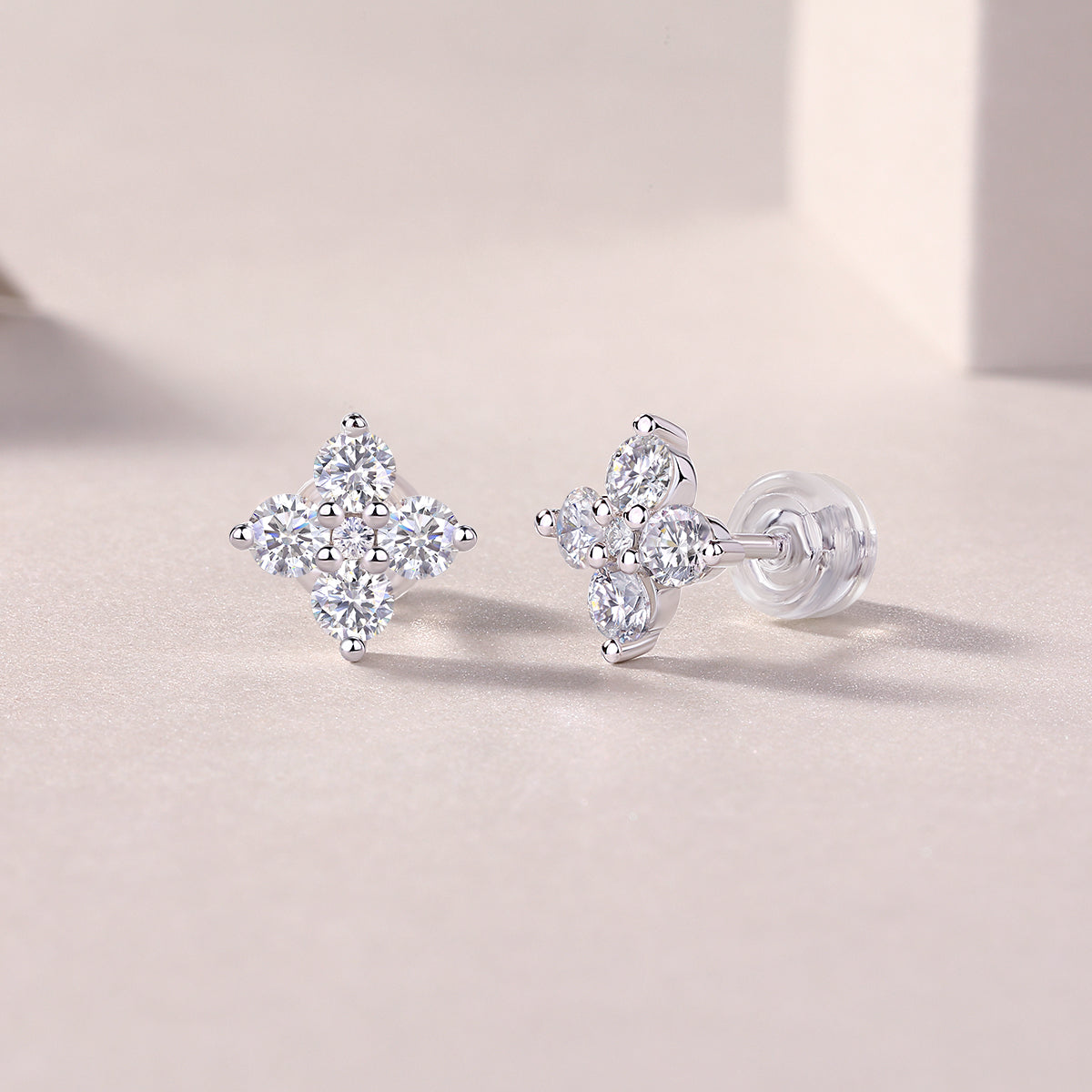 French Clover Moissanite Stud Earrings