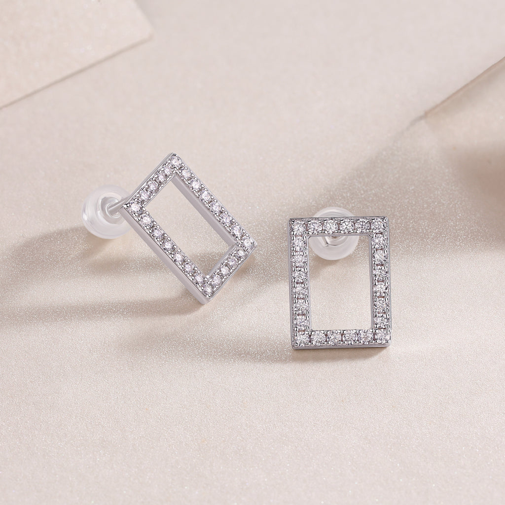 Pavé Rectangular Frame Moissanite Stud Earrings