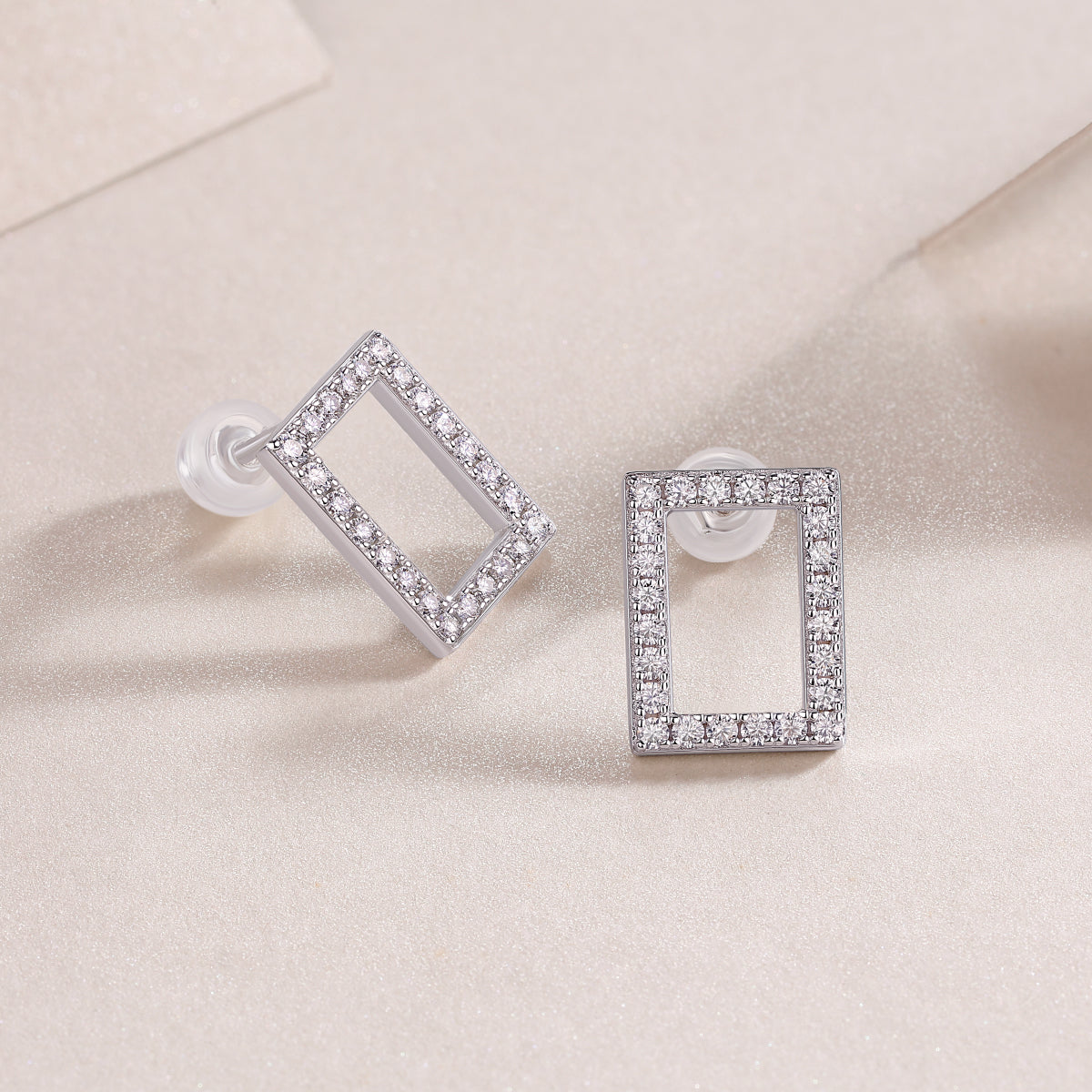 Pavé Rectangular Frame Moissanite Stud Earrings