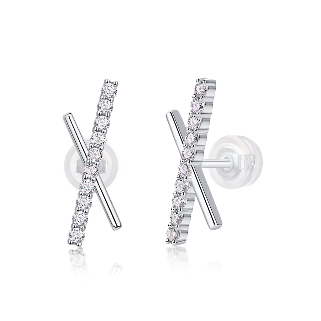 Pavé Cross Bar Moissanite Stud Earrings