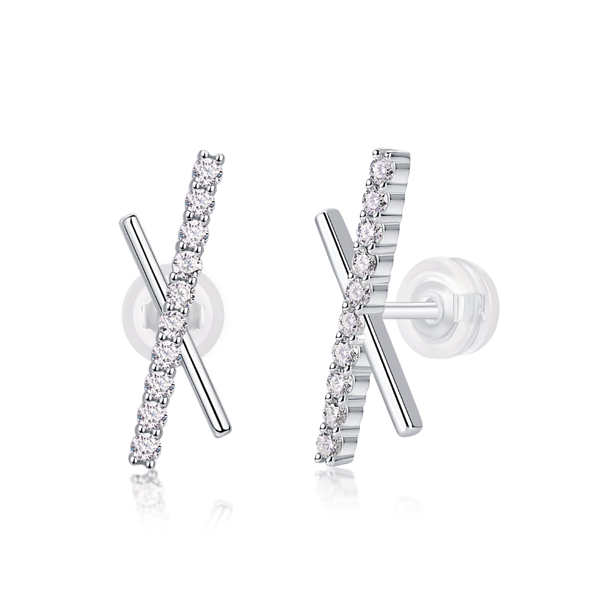 Pavé Cross Bar Moissanite Stud Earrings