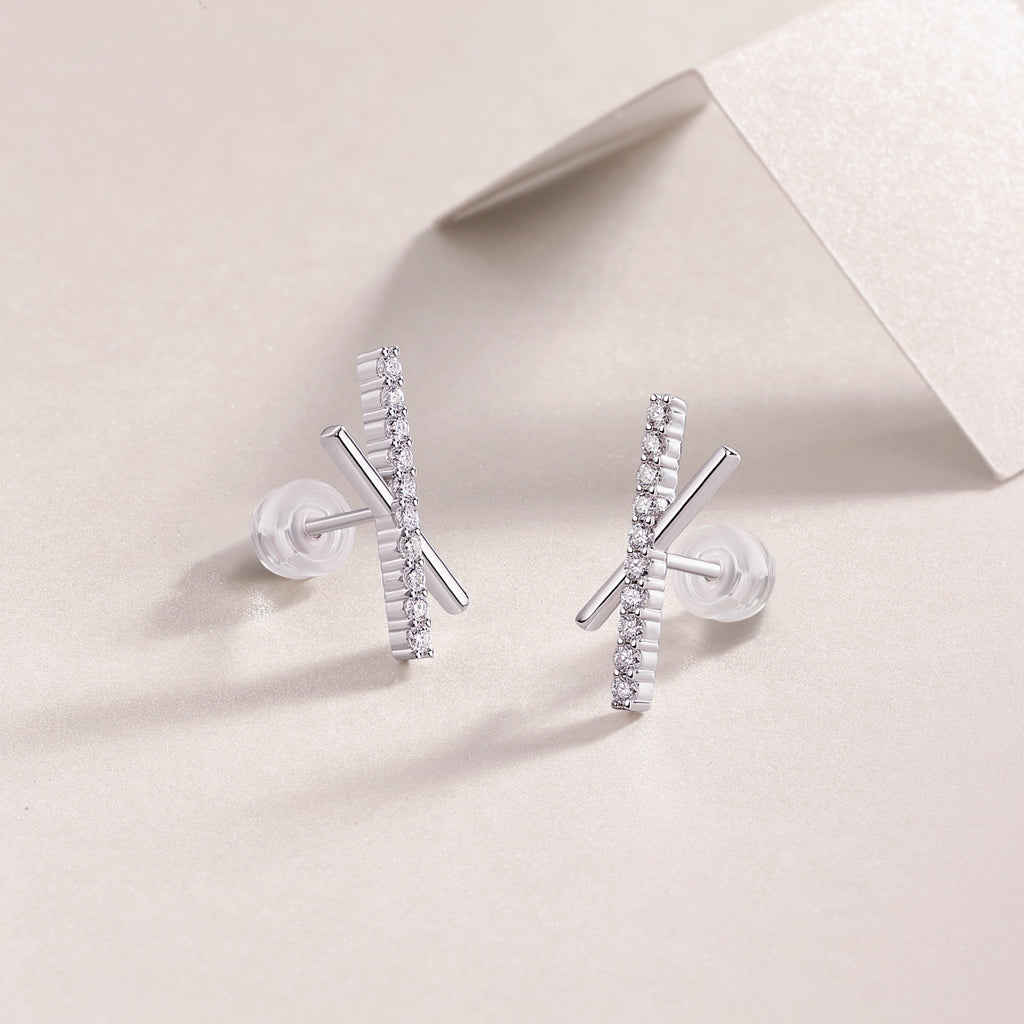 Pavé Cross Bar Moissanite Stud Earrings