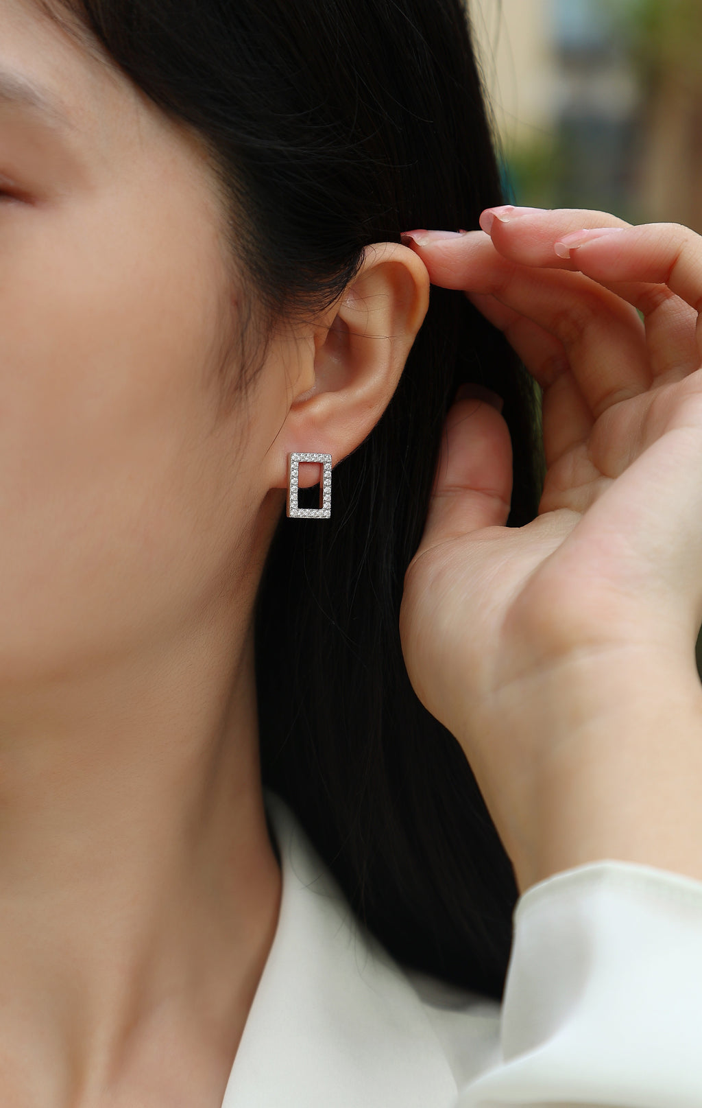 Pavé Rectangular Frame Moissanite Stud Earrings