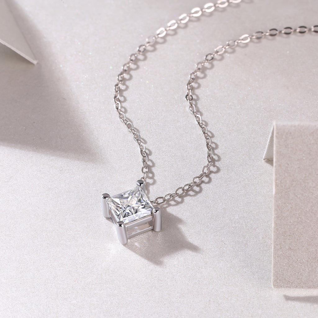 Square Moissanite Solitaire Pendant Necklace