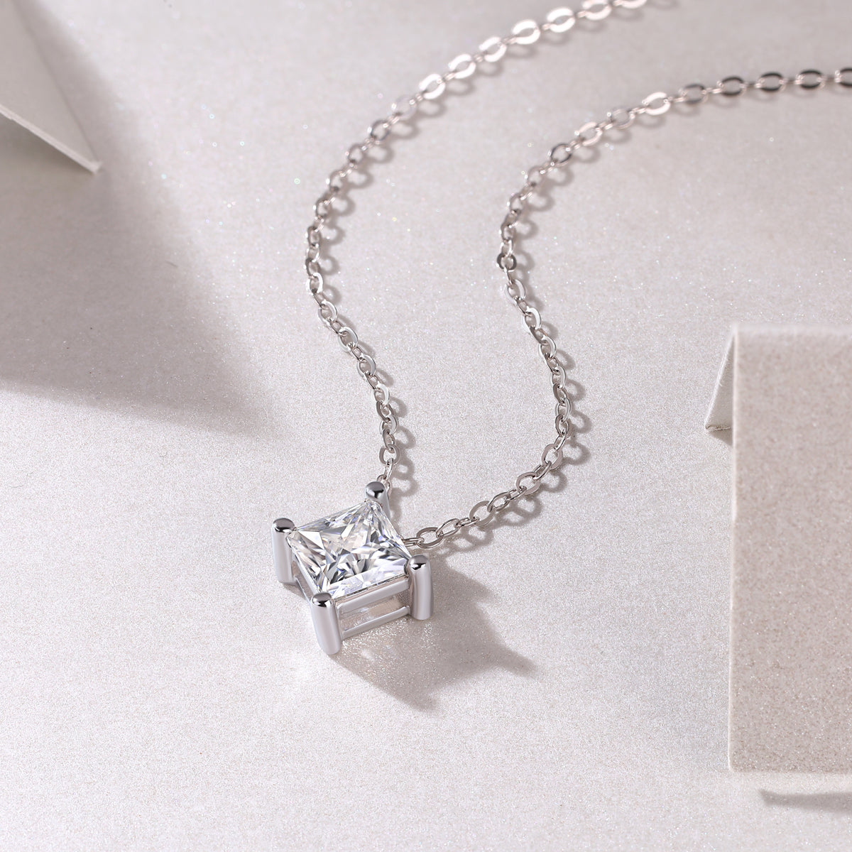 Square Moissanite Solitaire Pendant Necklace