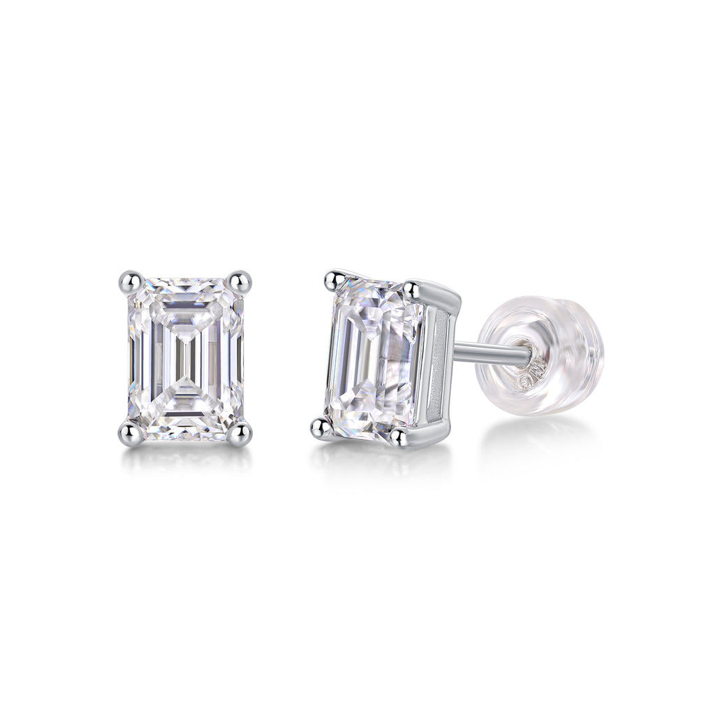 Emerald-Cut Moissanite Stud Earrings