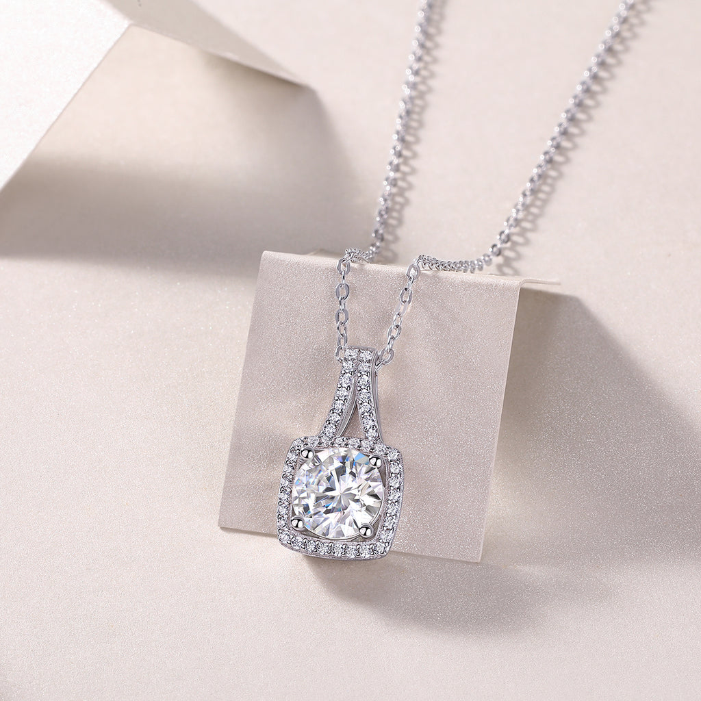 Square Halo 2ct Moissanite Pendant Necklace