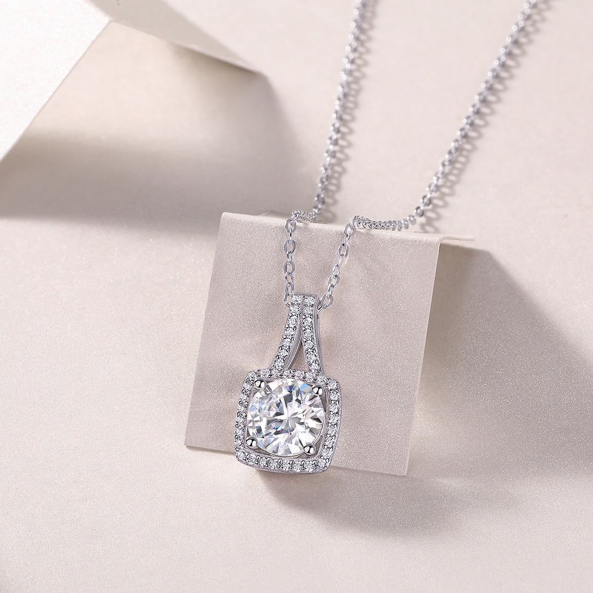 Square Halo 2ct Moissanite Pendant Necklace