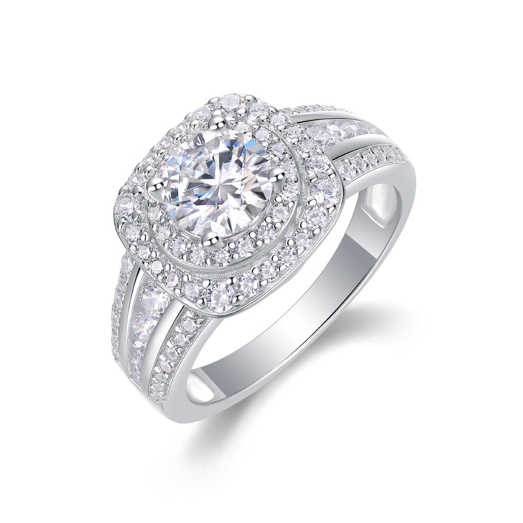 Double Halo Moissanite Crown Ring