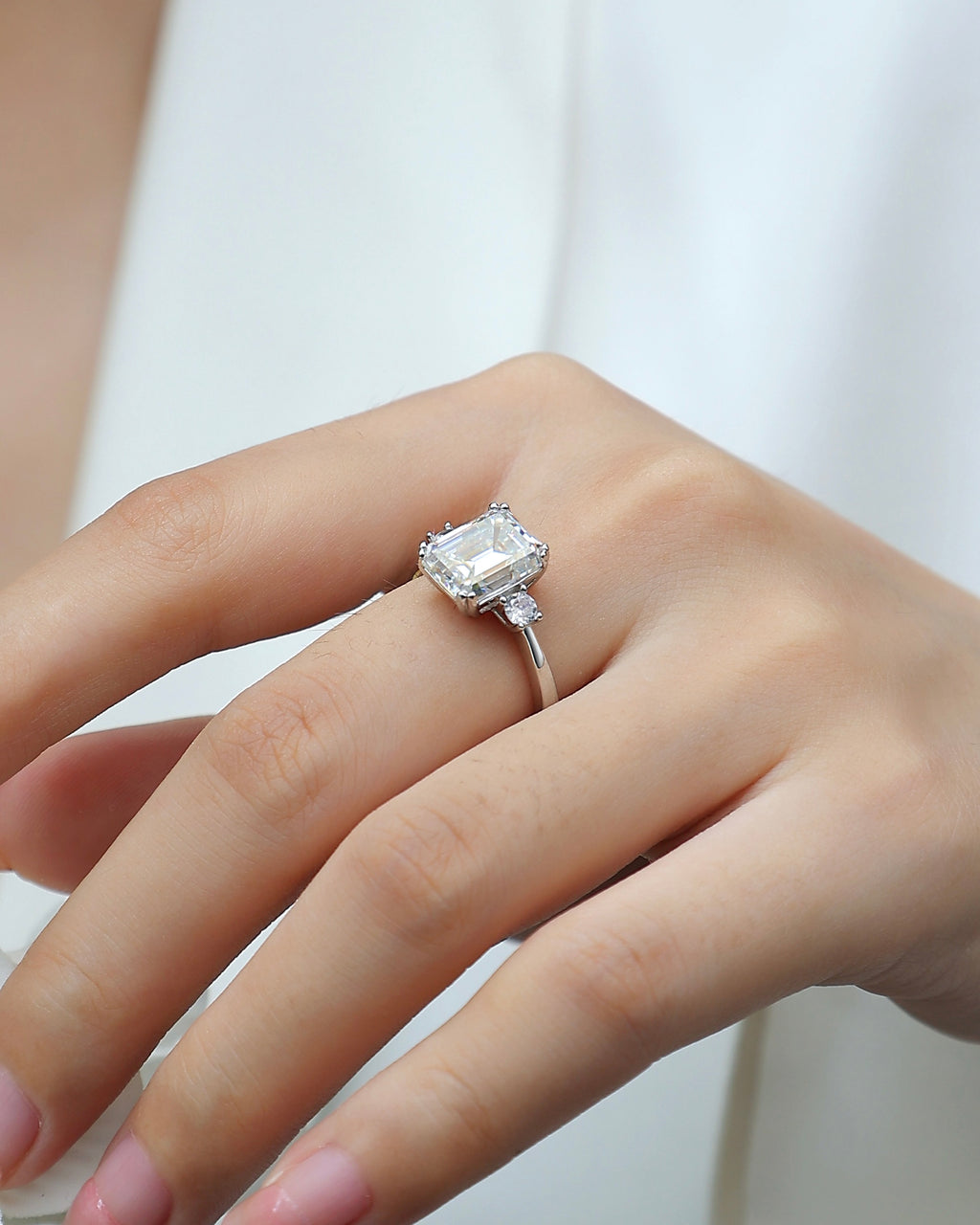 Emerald Cut Moissanite Three-Stone Ring