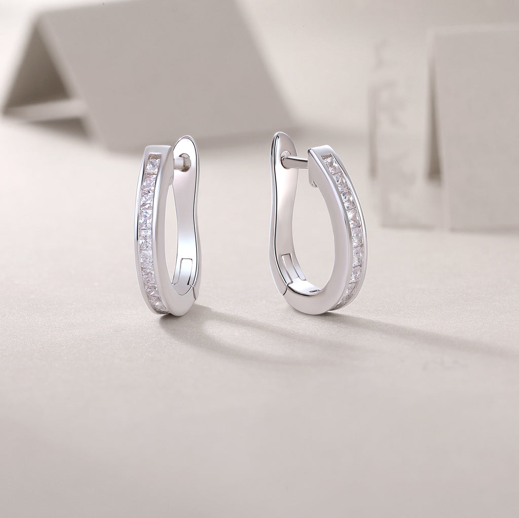 Linear Pavé Moissanite Huggie Earrings