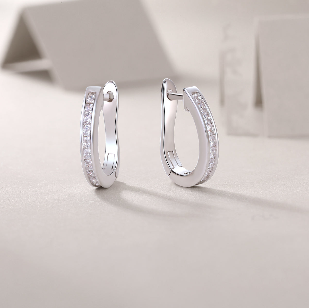 Linear Pavé Moissanite Huggie Earrings