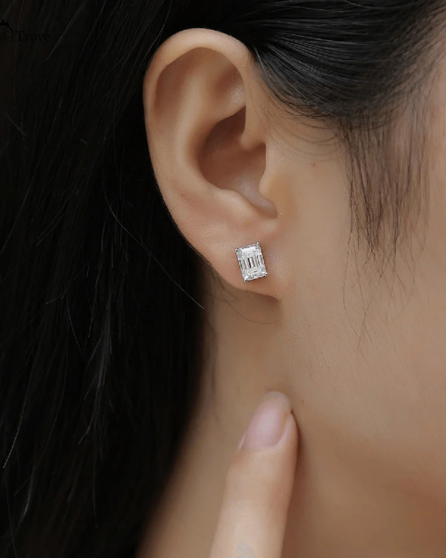 Emerald-Cut Moissanite Stud Earrings