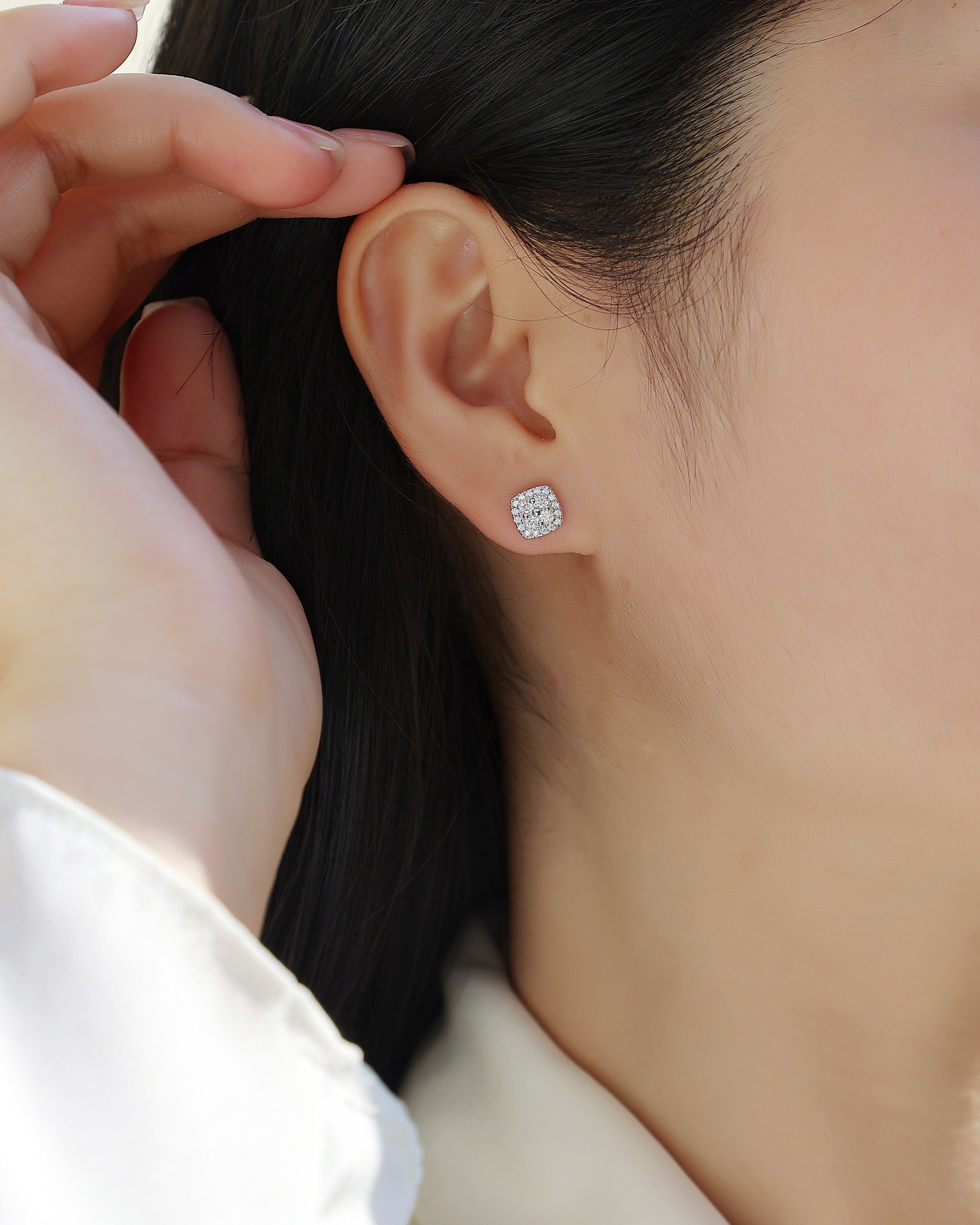 Halo Cushion Moissanite Stud Earrings